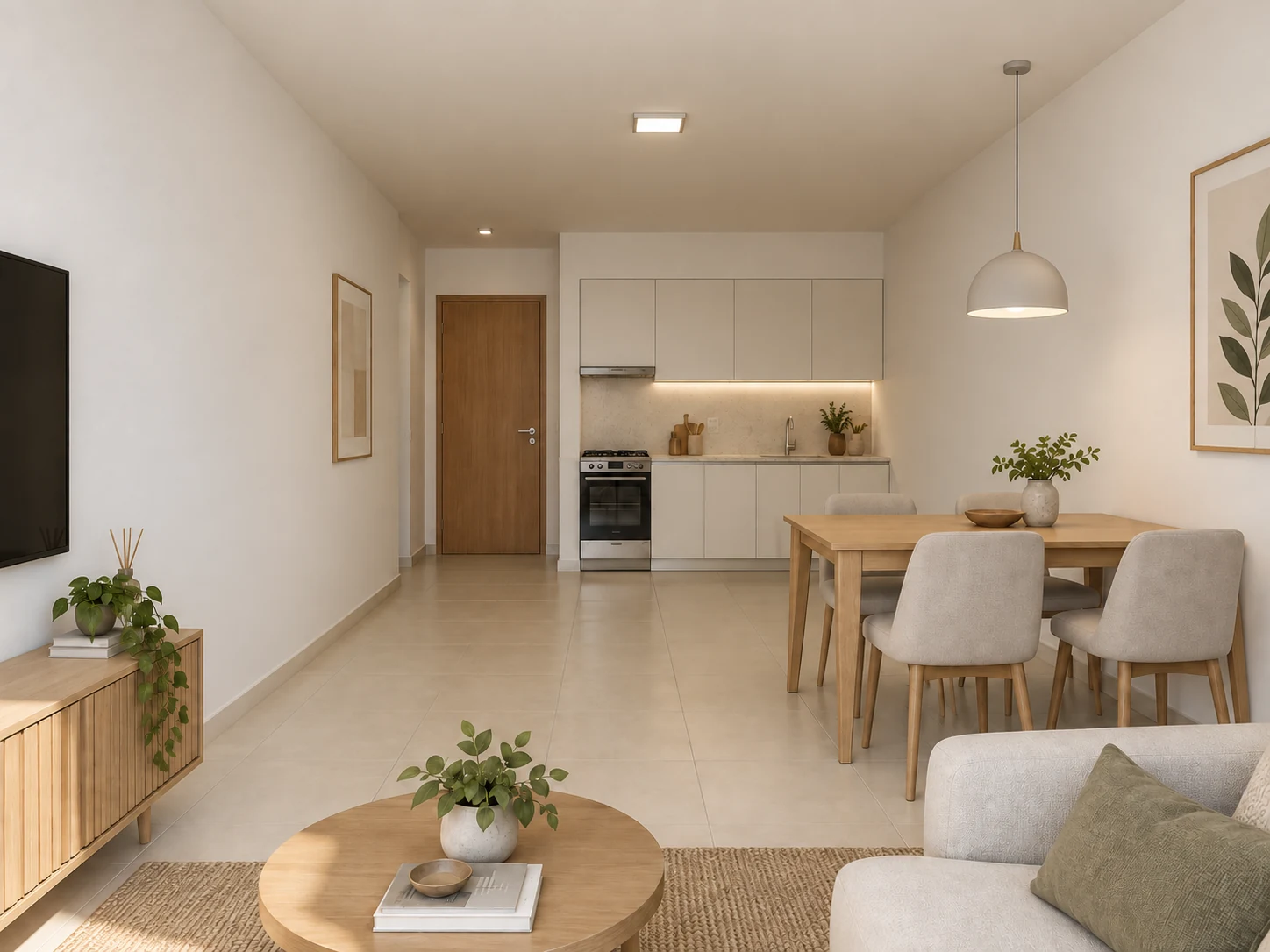 Cocina y comedor, vista desde el living